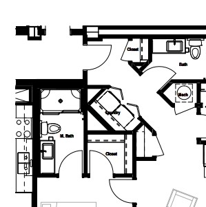 One Bed w Den Floor Plan One Bed w Den Floor Plan at Skyline Tower Apartments, Fort Wayne, 46802